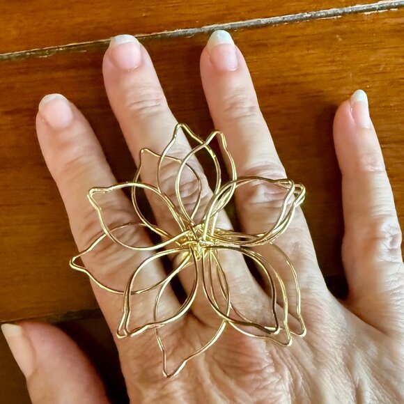 NEW Large Flower Open Ring Vintage Style Adjustable - Picture 5 of 5
